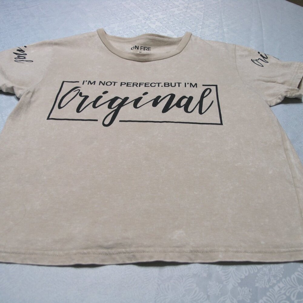 On Fire- women's T-Shirt beige Size Medium w/ I'm Not Perfect saying
